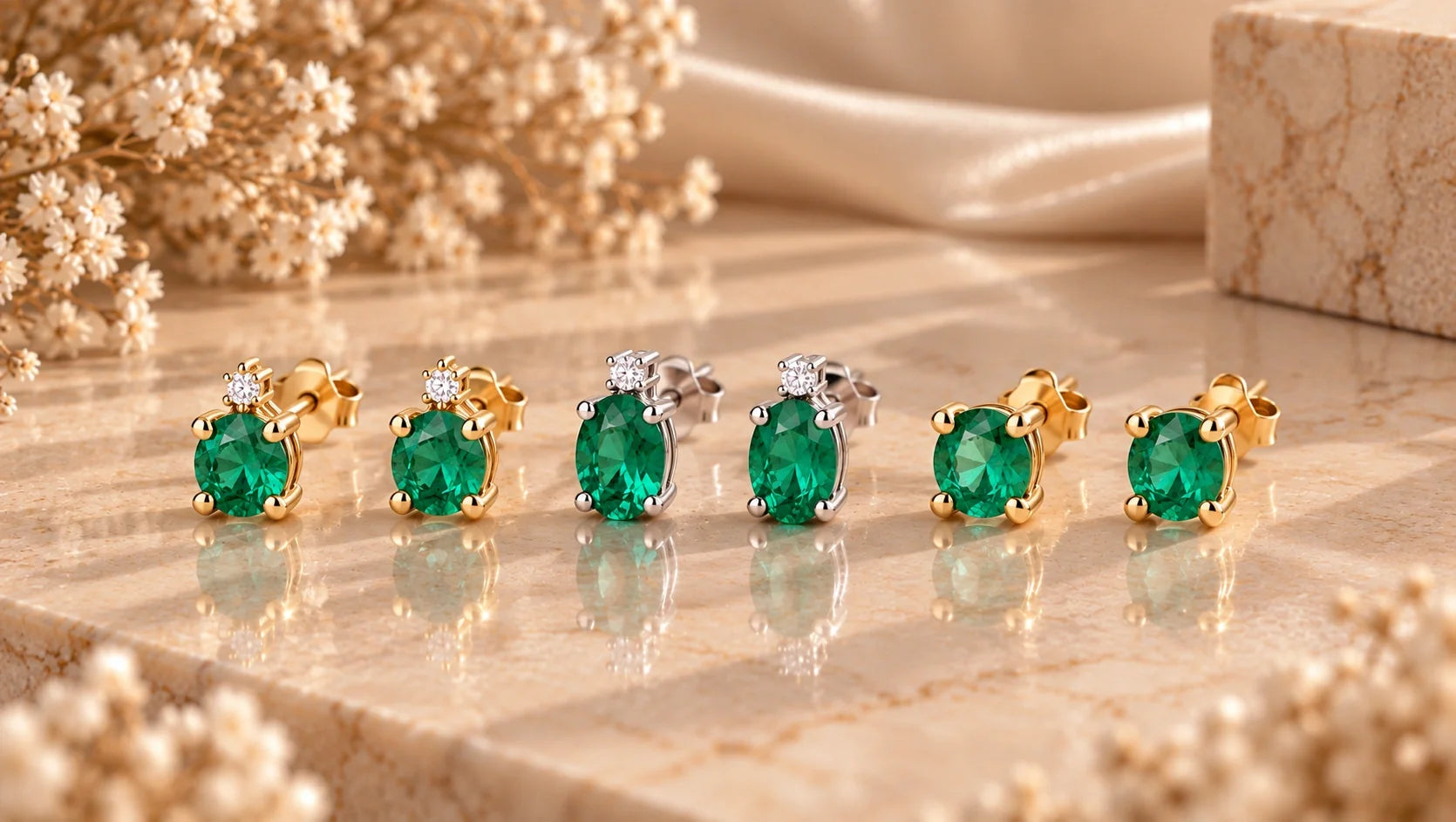 Emerald Earrings in Yellow or White Gold