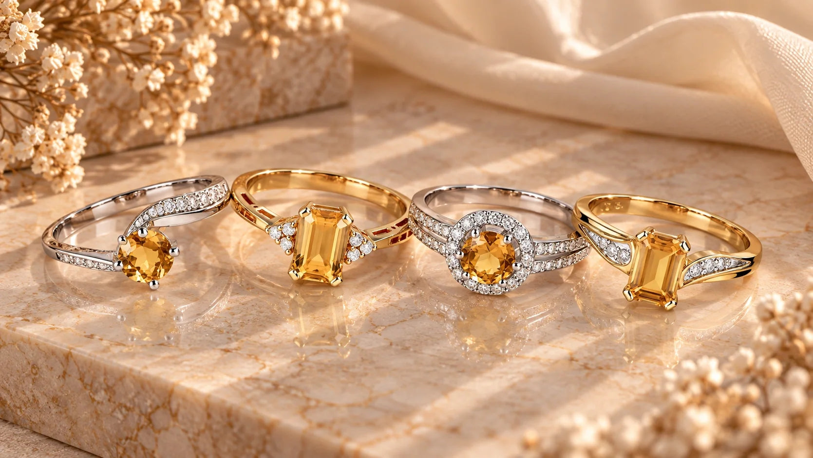 Anelli di Sakrami in Oro Giallo o Bianco 14 KT con Quarzo Citrino