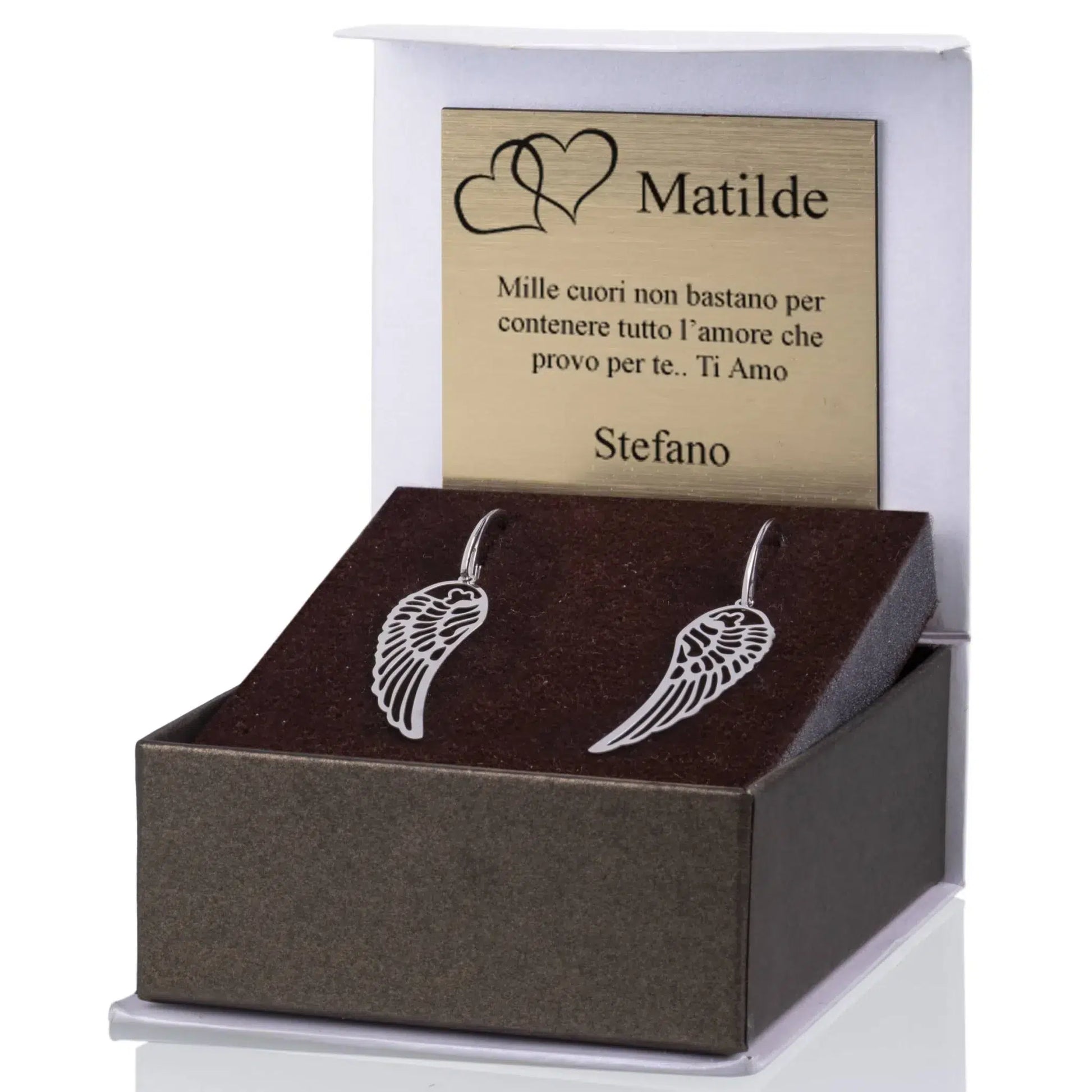 Silver Drop Earrings with Wings and Flower