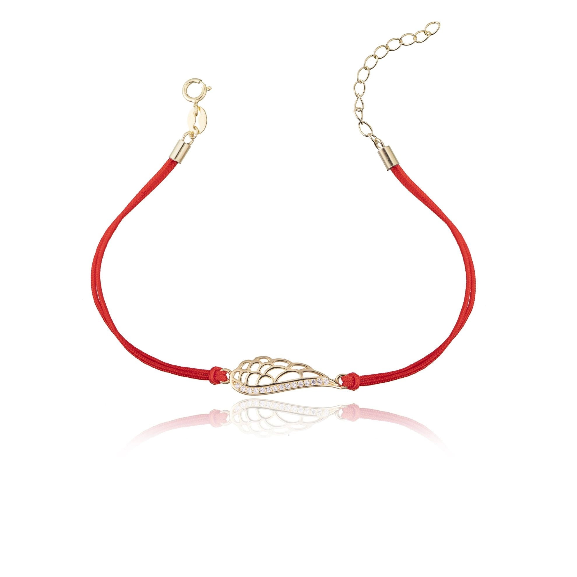 Pulsera de Plata con Cordón Ala y Strass Grande Dorado