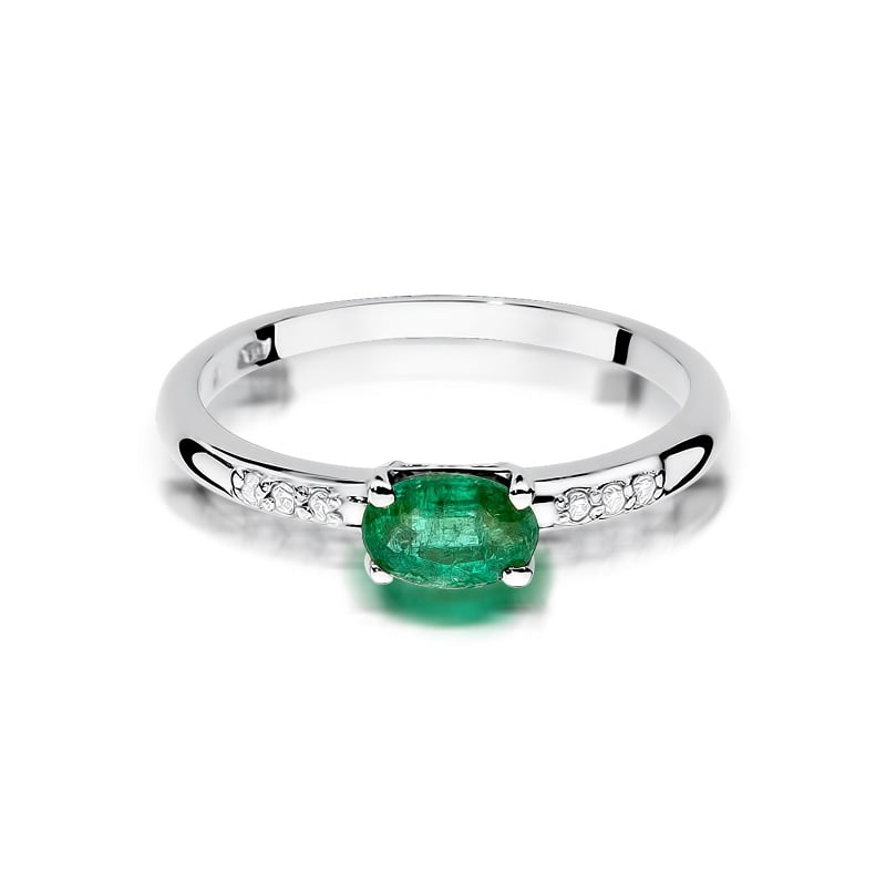Ring Elvira aus Gold mit Smaragd und 6 Diamanten