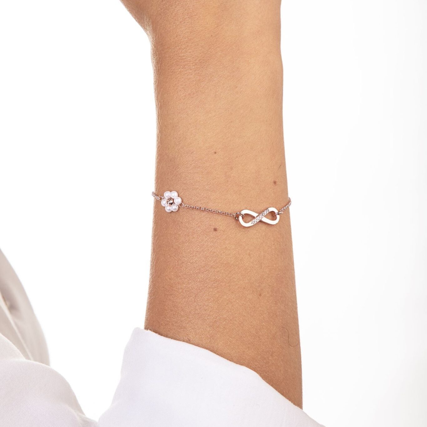 Pulsera Rosé Flor Rosa e Infinito