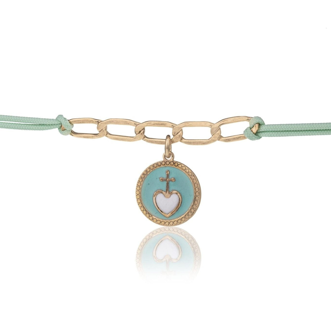Bracciale Cordino con Croce su Cuore Dorato