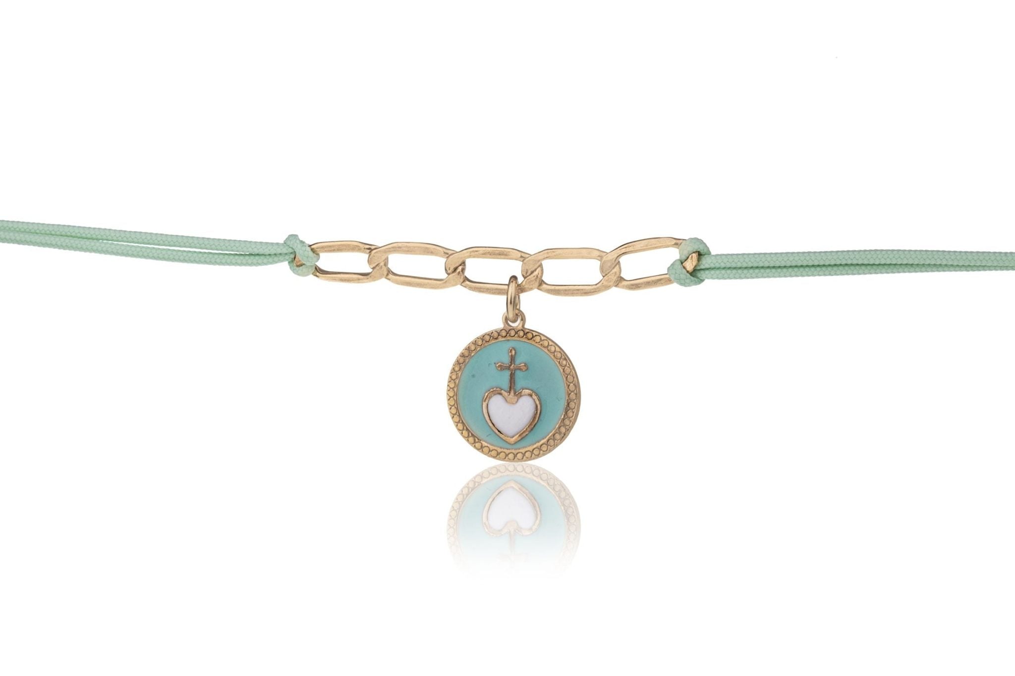 Bracciale Acquamarina con Croce su Cuore Dorato