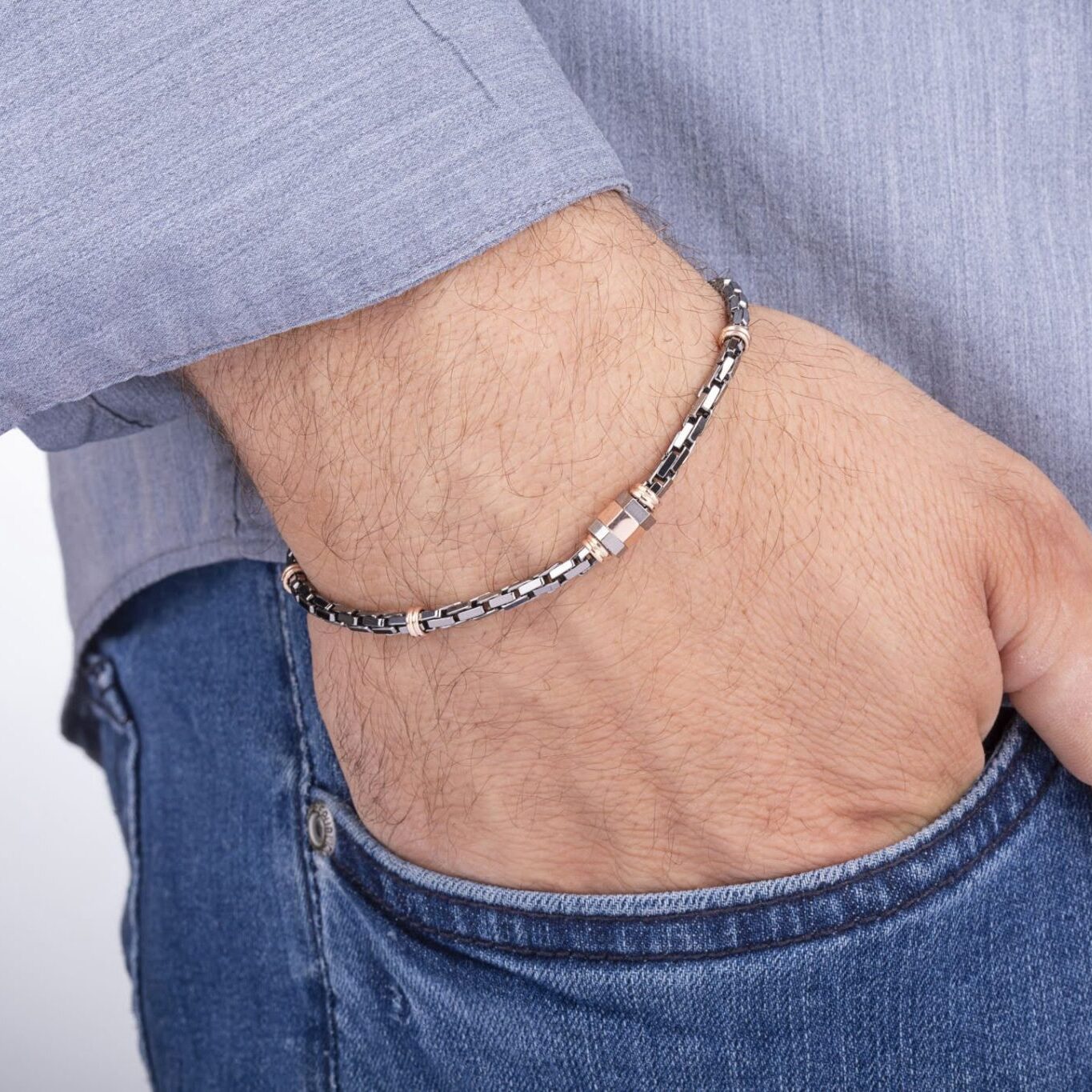 Armband Spiga mit roségoldenen sechseckigen Rondellen