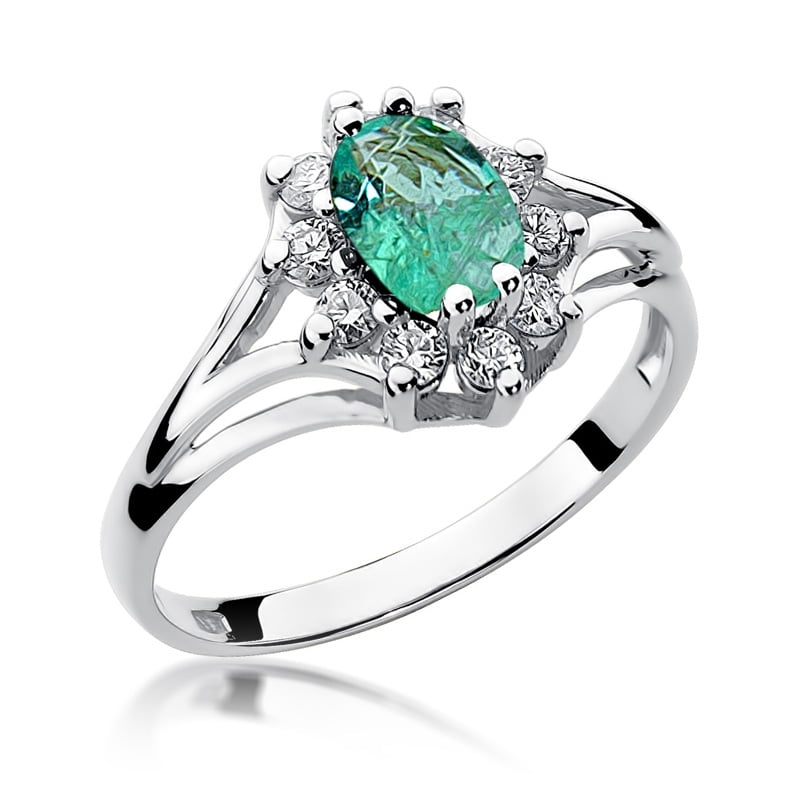 Altea Ring in Gold with Emerald and 10 Diamonds