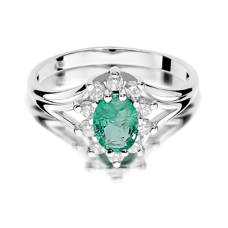Altea Ring in Gold with Emerald and 10 Diamonds