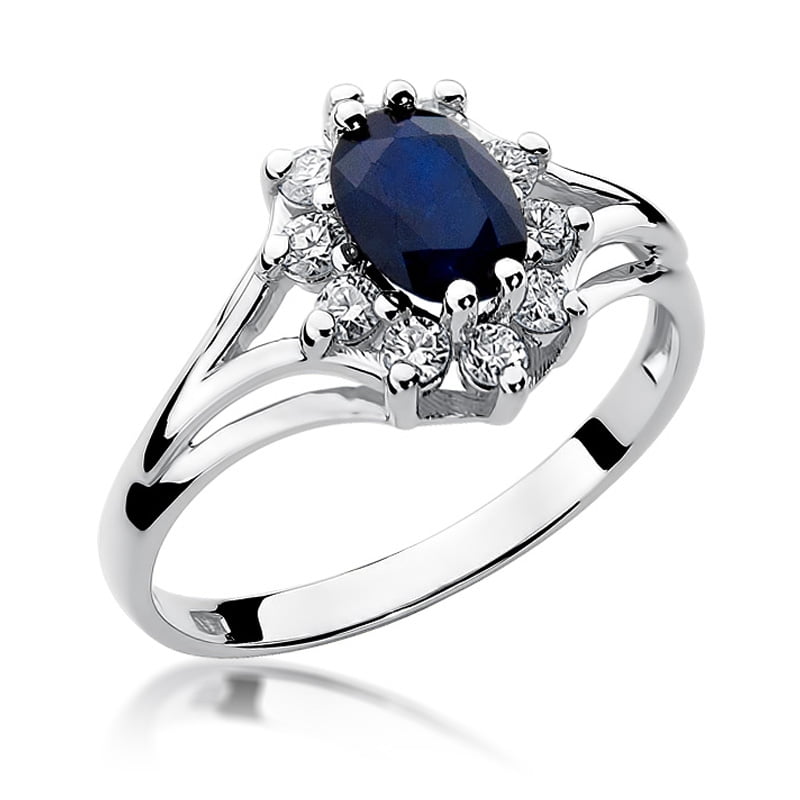 Ring Nerisa aus Gold mit Saphir und 10 Diamanten