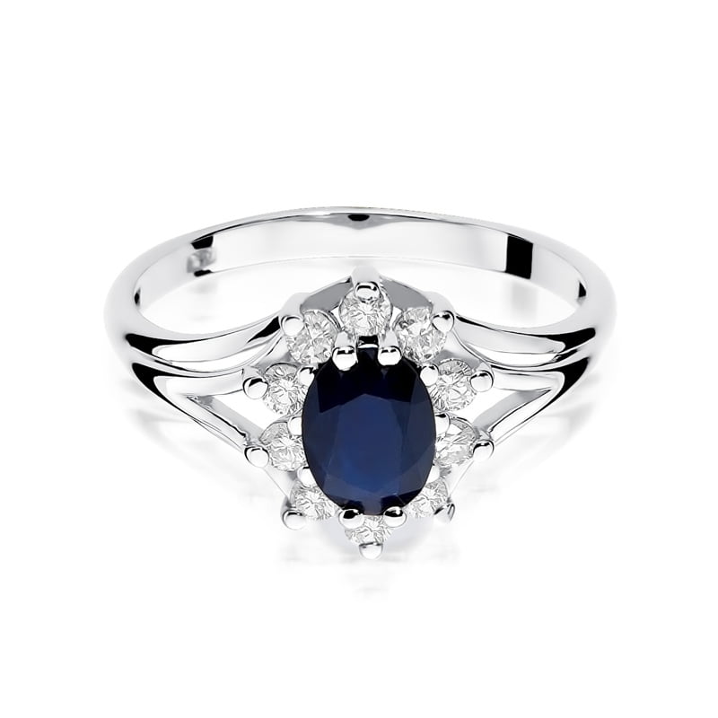 Ring Nerisa aus Gold mit Saphir und 10 Diamanten