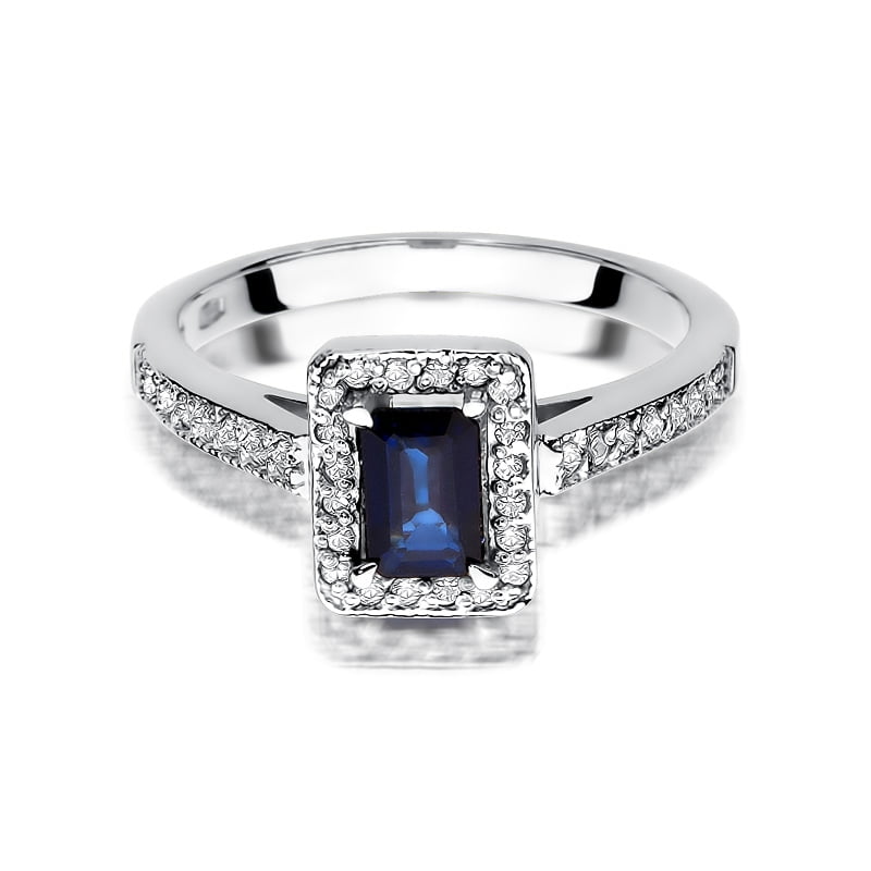 Anillo Square en Oro con Zafiro y 30 Diamantes