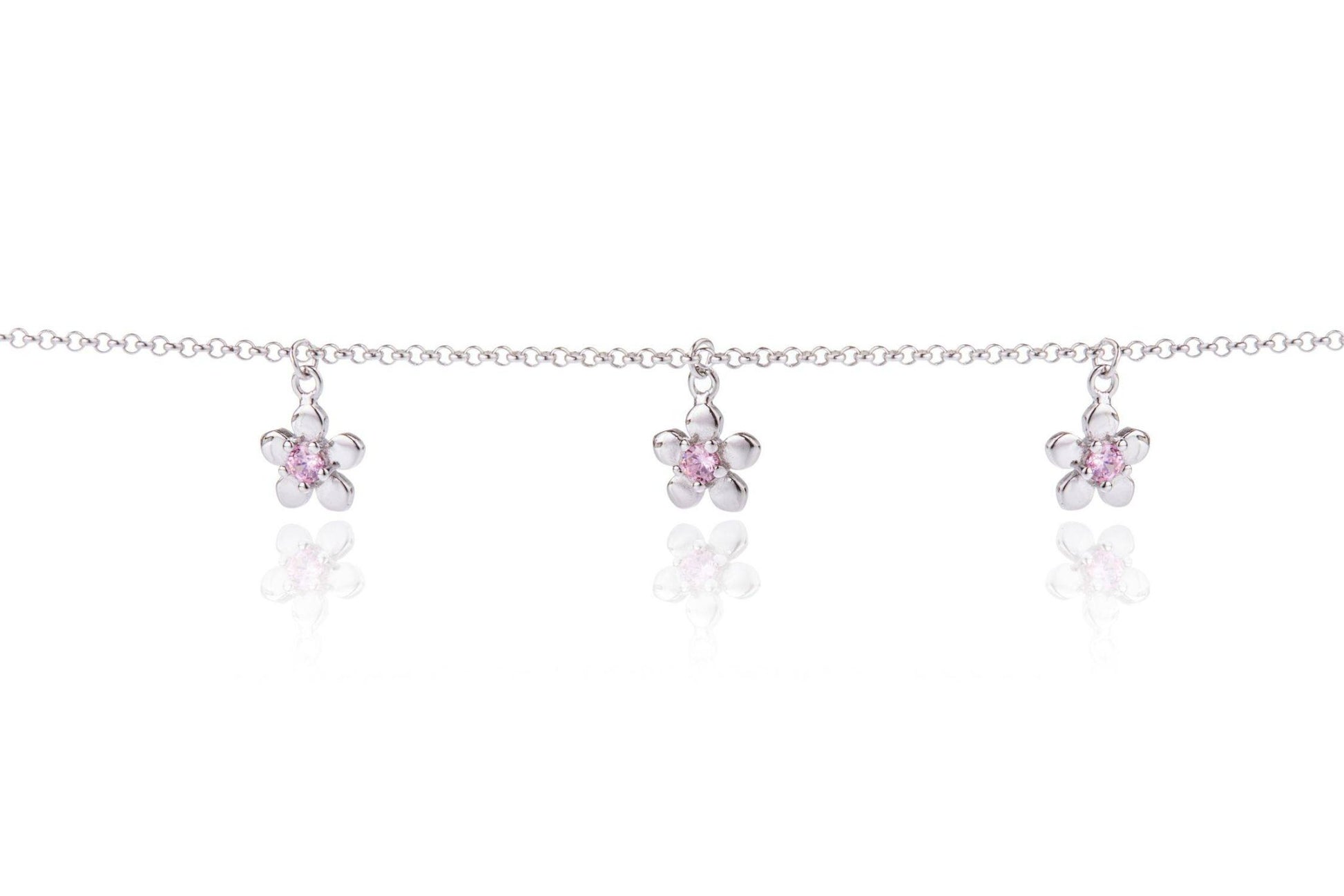 Bracelet with Three Flowers and Pink Zirconia