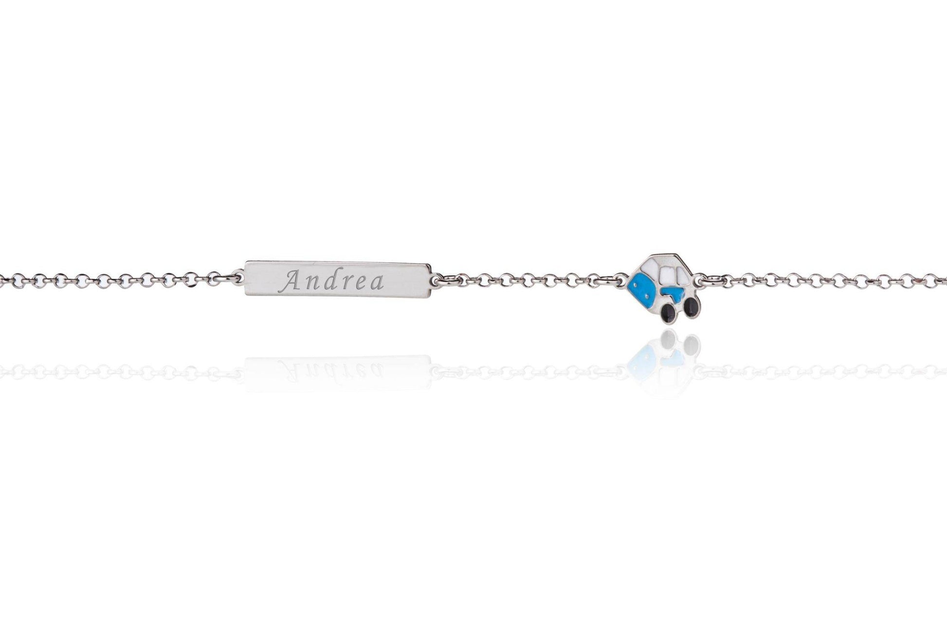 Silver Bracelet with Plate and Blue Car