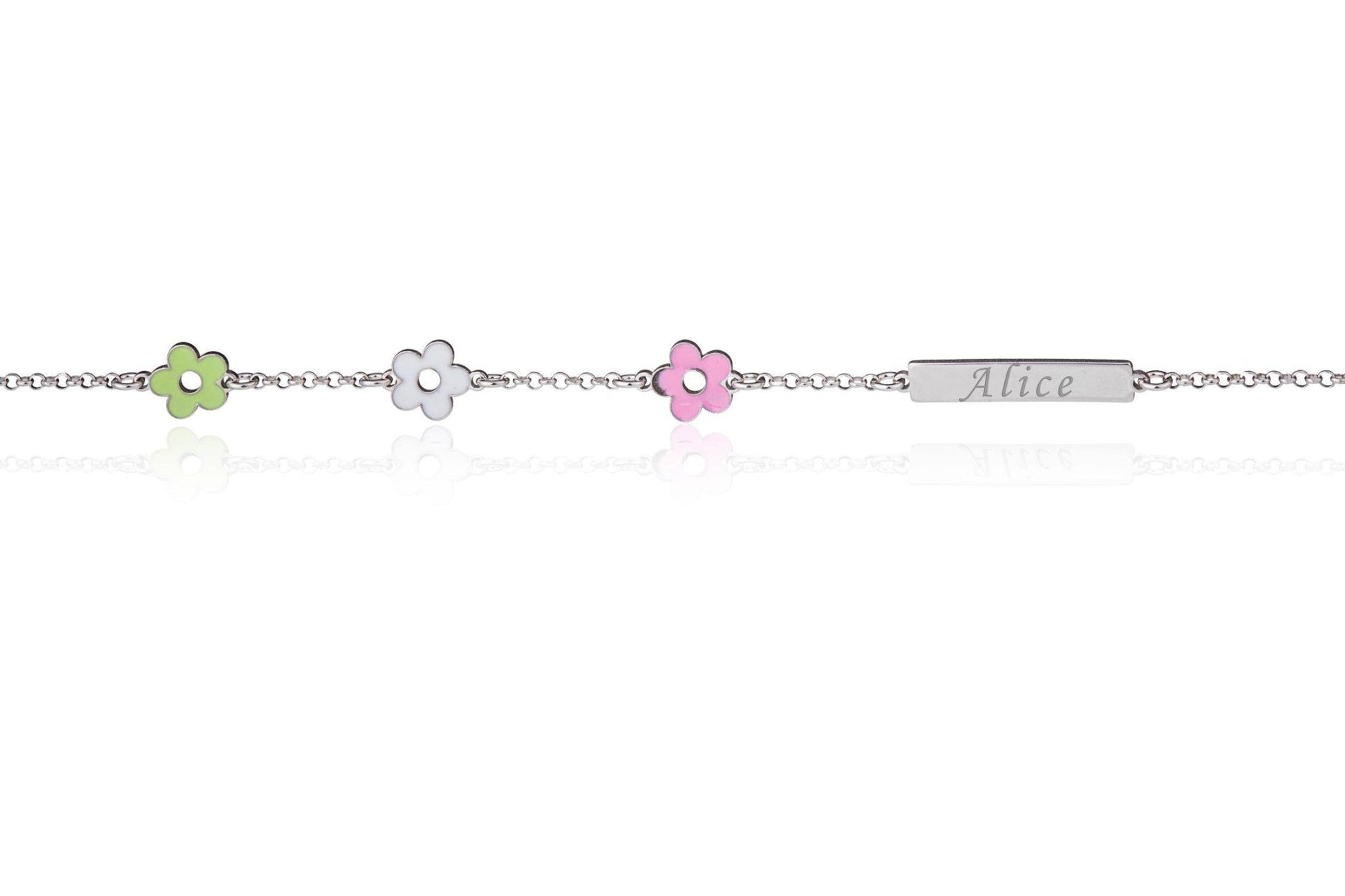 Children's Silver Bracelet with Plate and Three Little Flowers