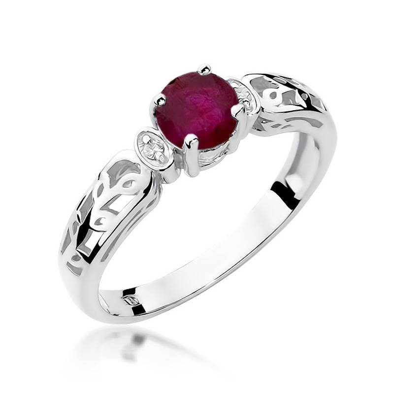 Saria Ring in Gold with Ruby and 2 Diamonds