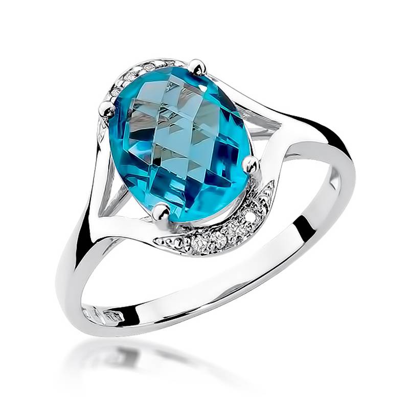 Anello Sole Blu in Oro con Topazio e 8 Diamanti