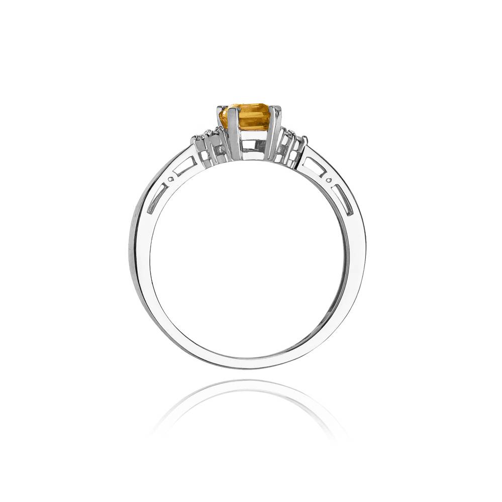 Anello Miele in Oro con Quarzo Citrino e 6 Diamanti