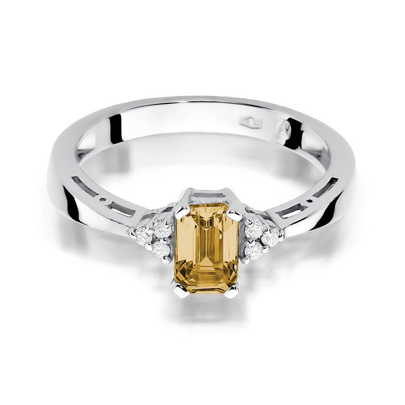 Anello Miele in Oro con Quarzo Citrino e 6 Diamanti