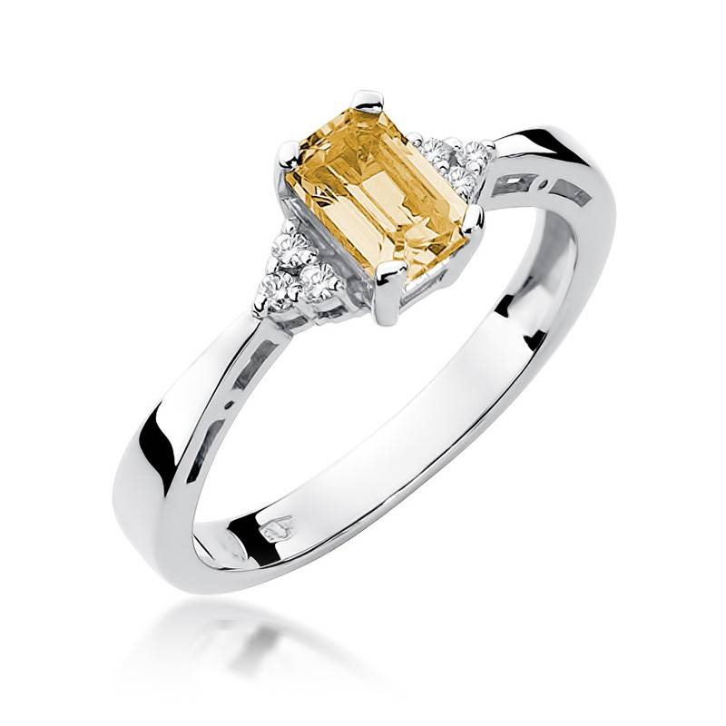 Anello Miele in Oro con Quarzo Citrino e 6 Diamanti