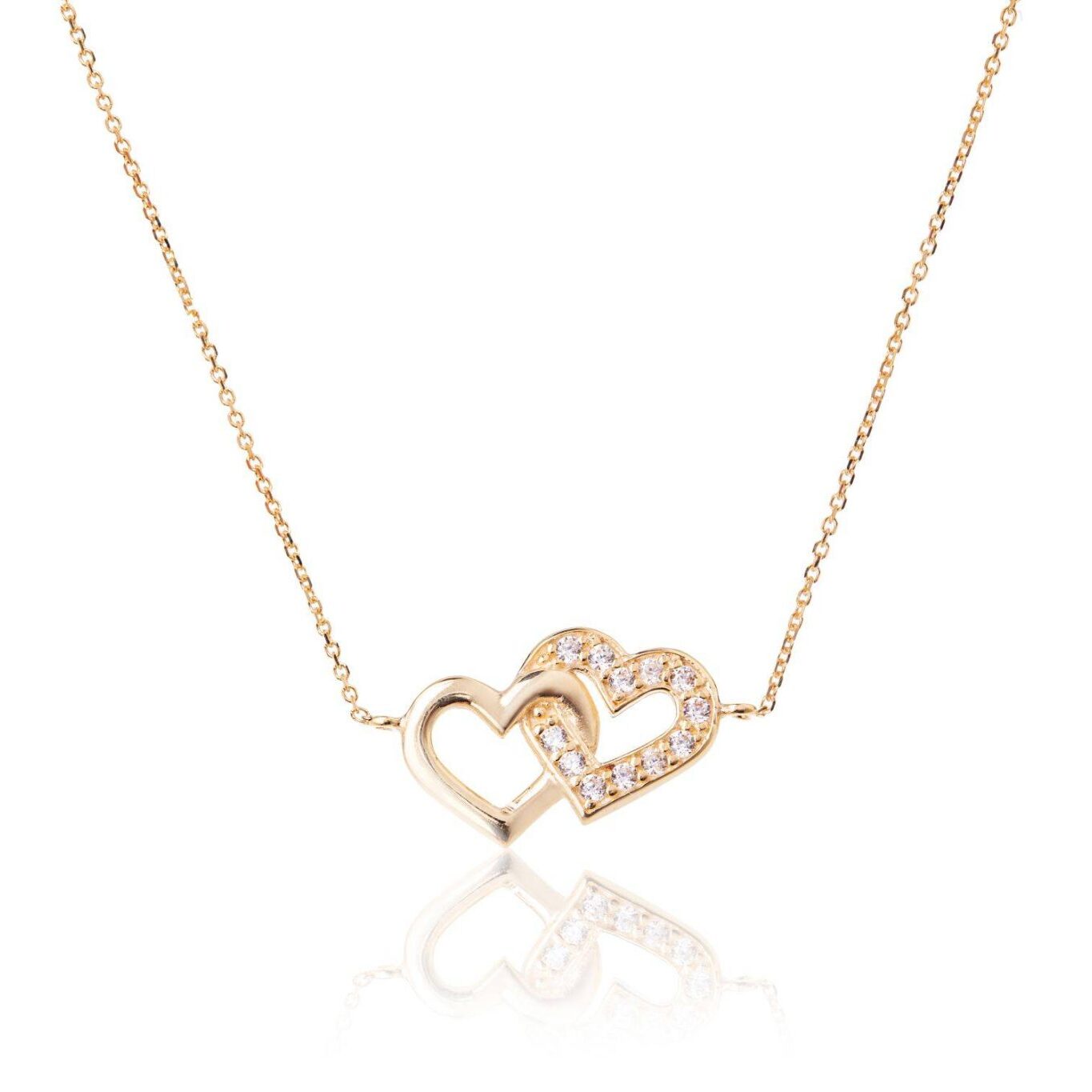 Collana in Oro con Doppio Cuore Strass
