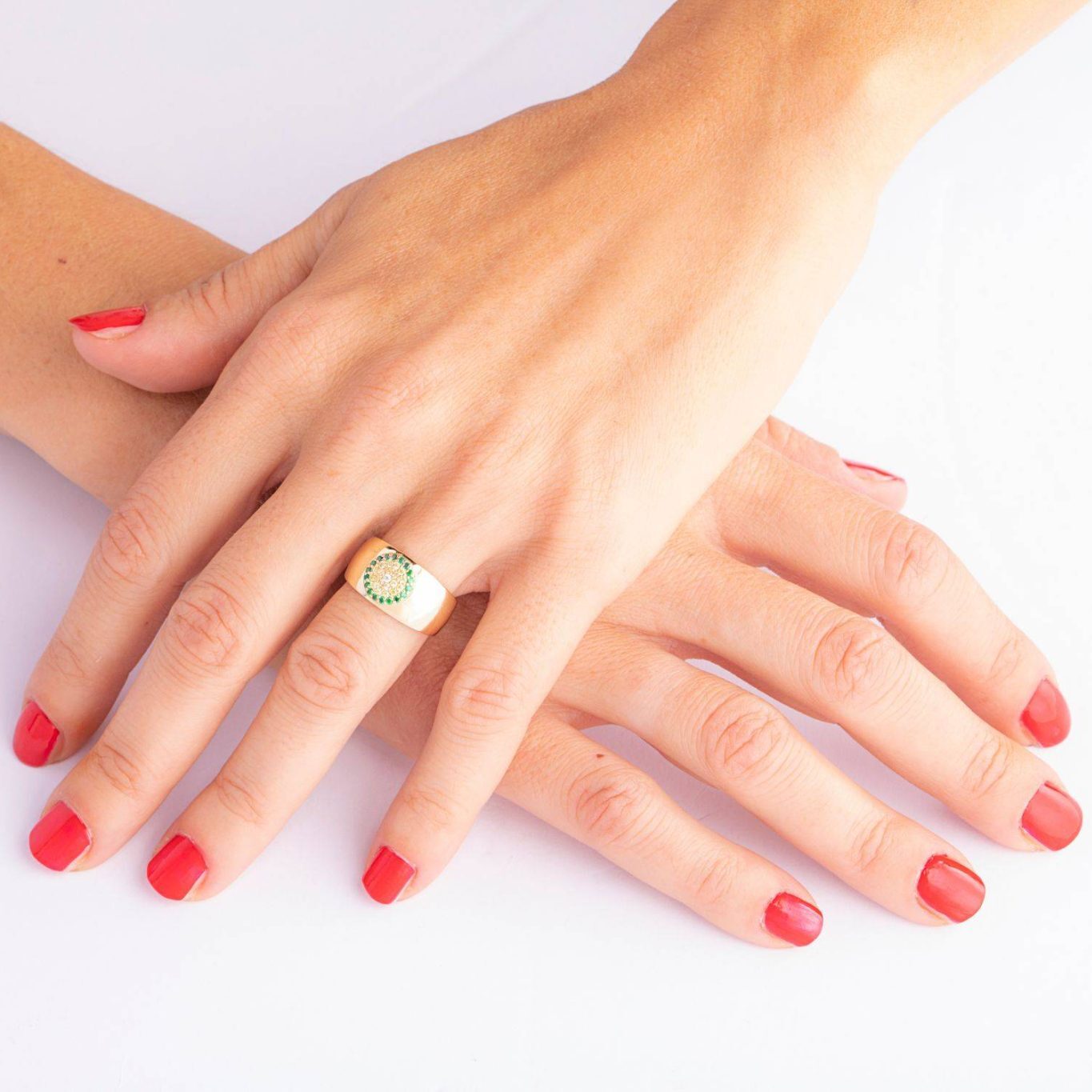 Gold Signet Ring with Green Cubic Zirconia