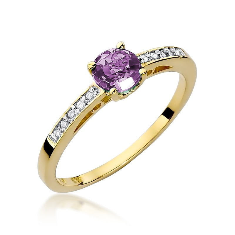 Indira Ring in Gold with Amethyst and 10 Diamonds