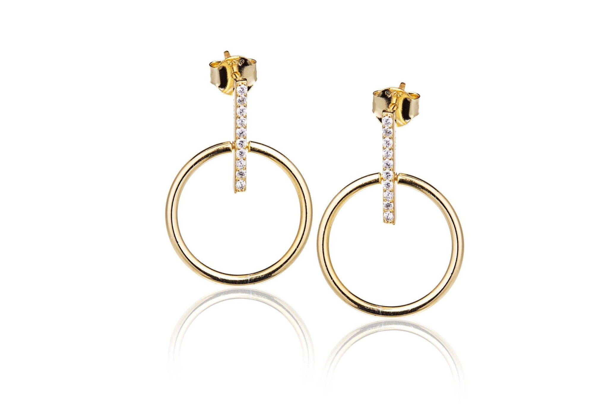 Orecchini Small Omega in Argento Dorati con Zirconi Bianchi
