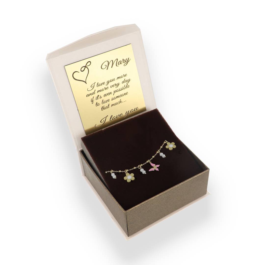 Pulsera de dijes de mariposa y margaritas