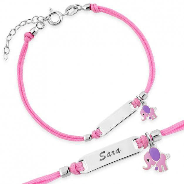 Bracciale Argento Bimba Cordoncino Rosa Elefantino