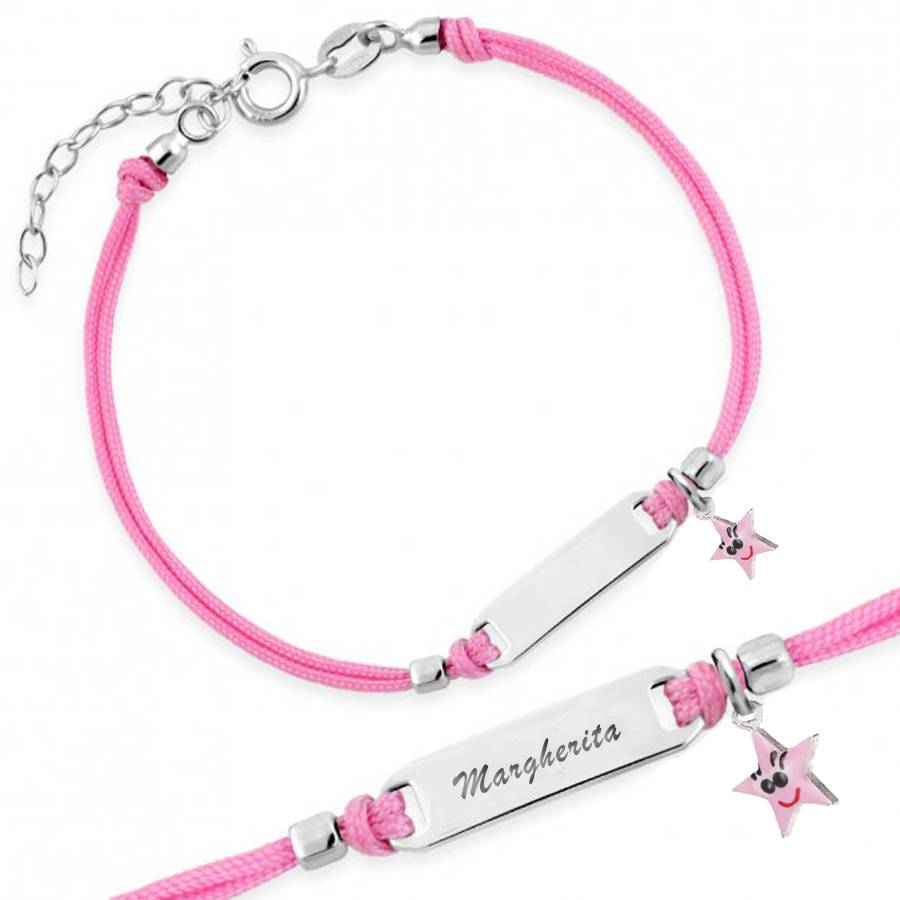 Silver Bracelet for Girl Pink Cord Little Star