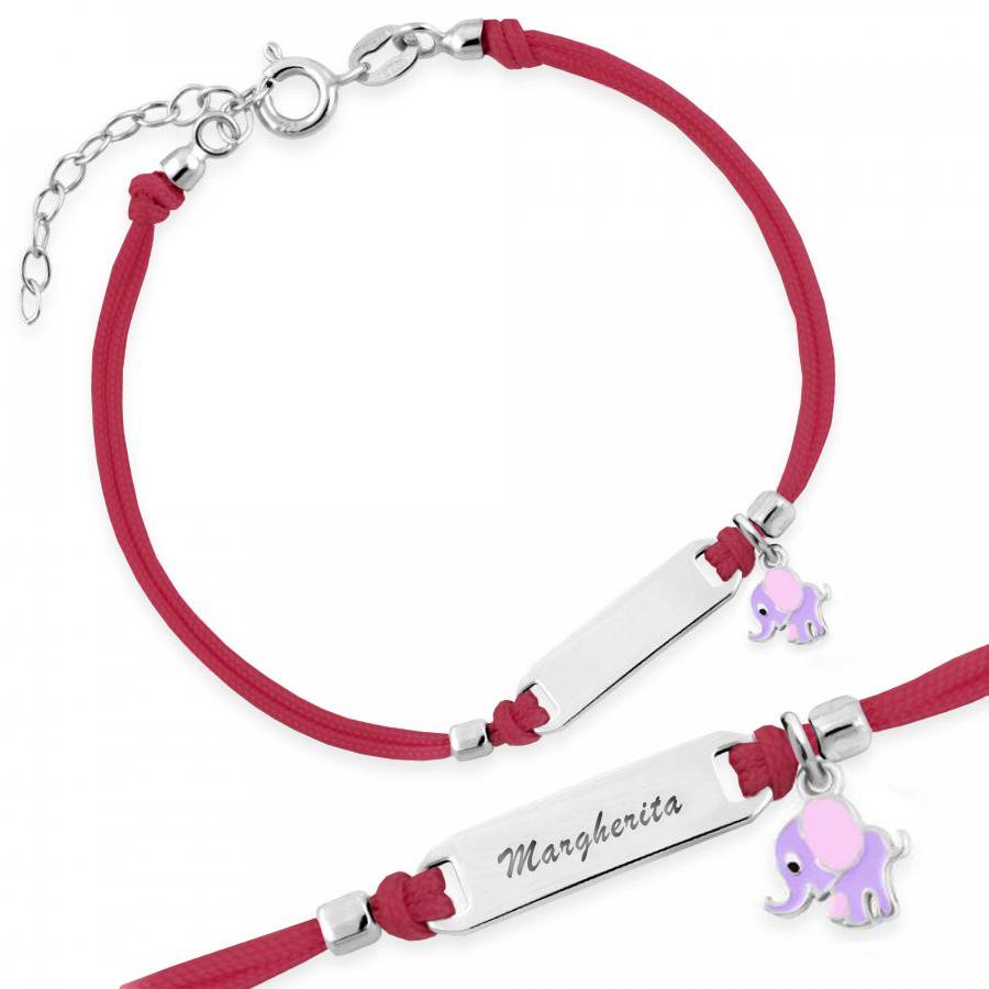 Bracciale Argento Bimba Cordoncino Rosso Elefantino