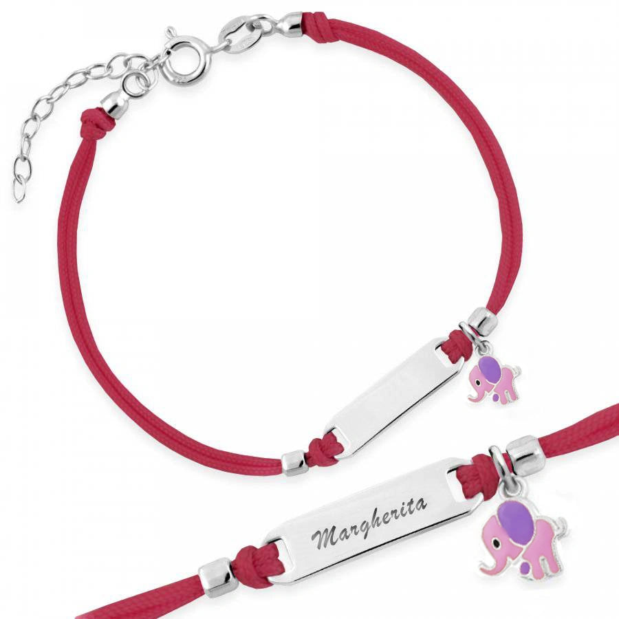 Silver Bracelet for Girl Red Cord Elephant