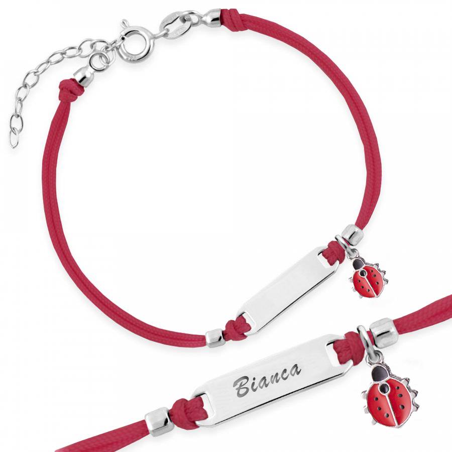 Silver Bracelet for Girls Red Cord Ladybug