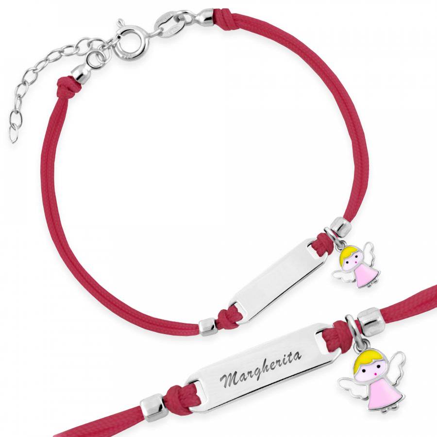 Silver Bracelet for Girls Red Cord Angel