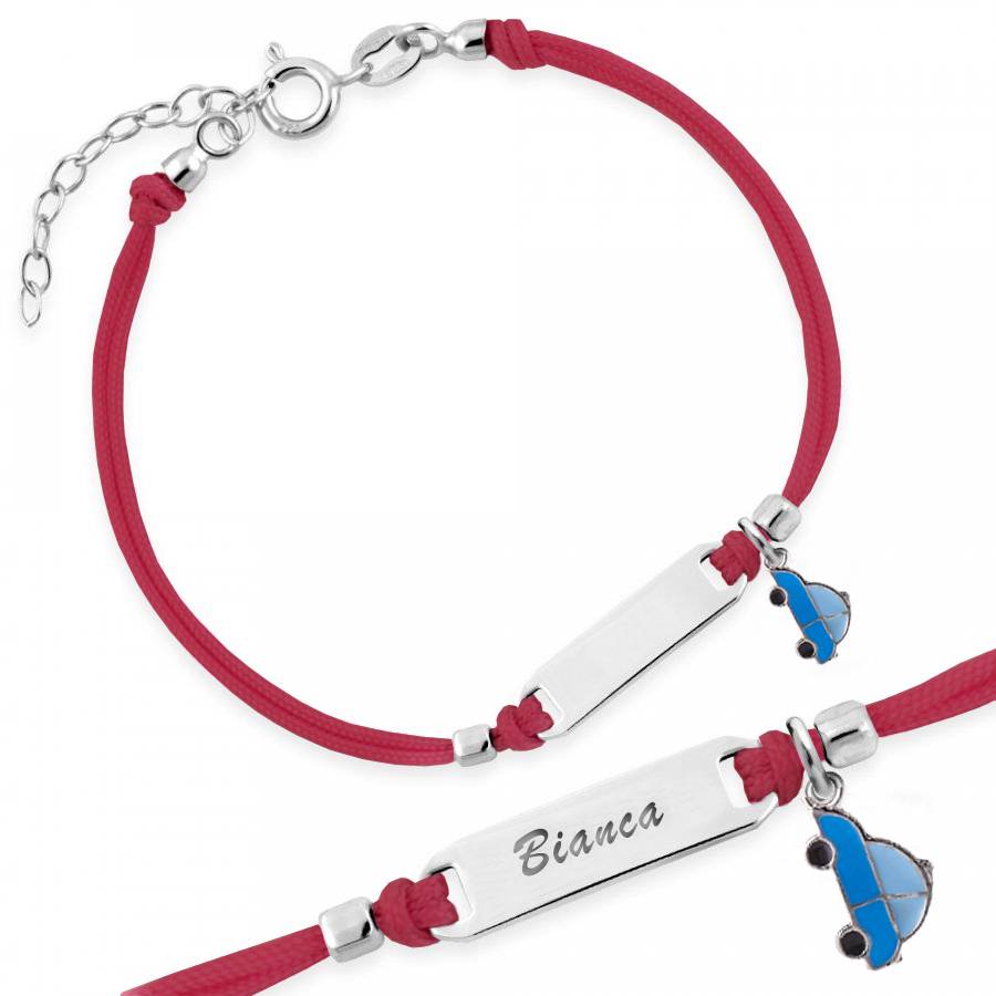 Silver Bracelet for Boys Red Cord Toy Car
