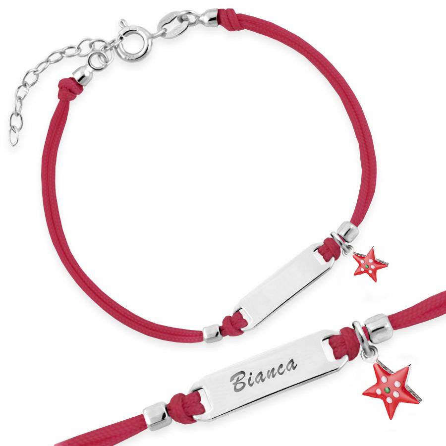 Silver Bracelet for Girls Red Cord Star