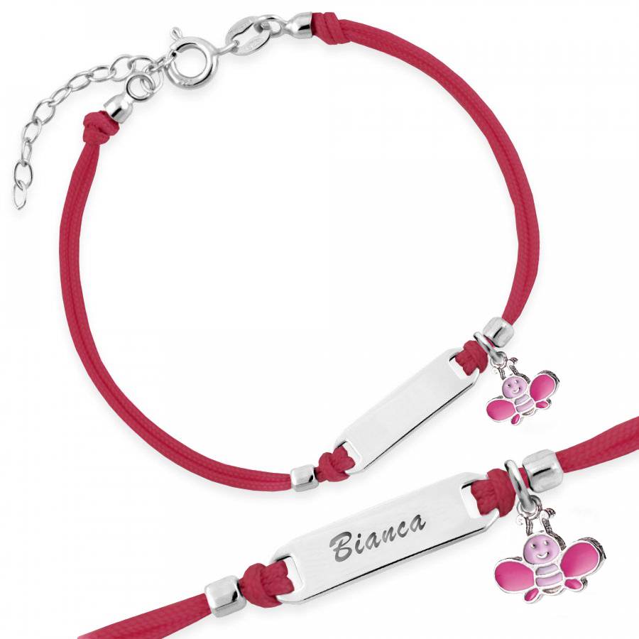 Silver Bracelet for Girls Red Cord Bee