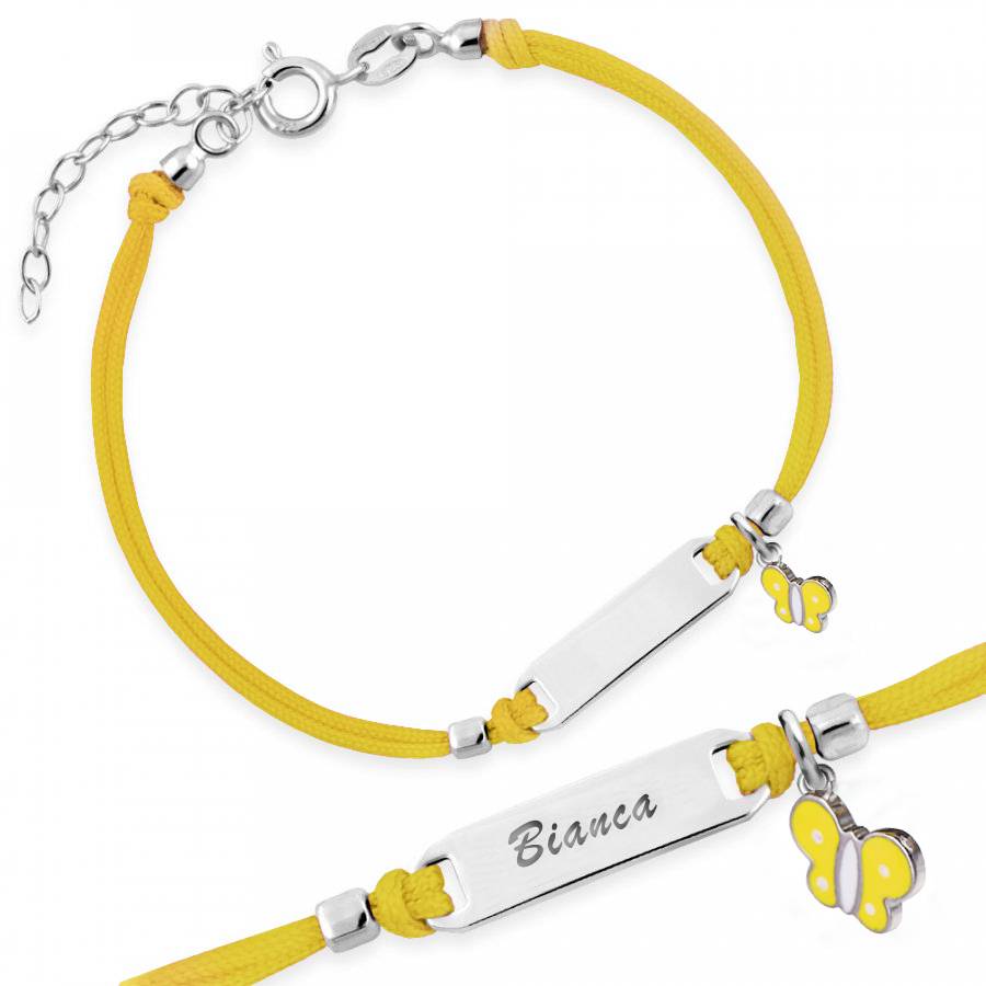 Silver Bracelet for Girls Yellow Cord Yellow Butterfly