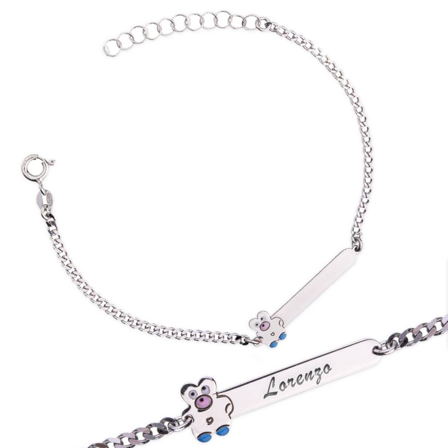 Children's Silver Bracelet with Bear Tag
