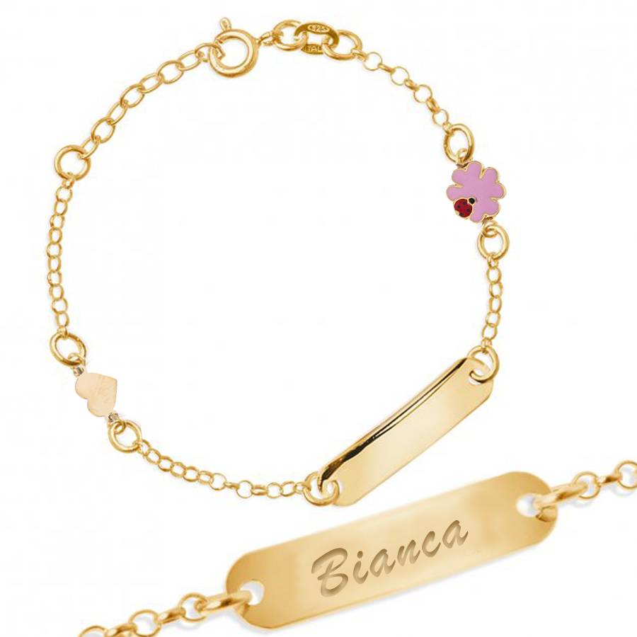 Pulsera de Plata con Trébol Rosa y Corazón Liso