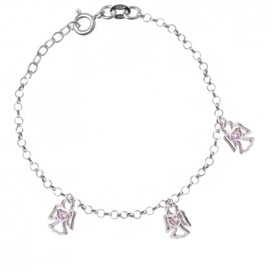 Armband Mädchen mit drei Engelchen und rosa Zirkonia