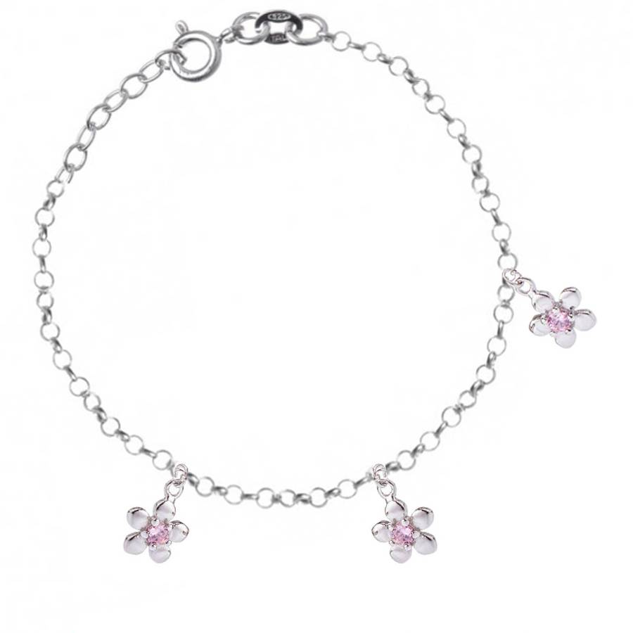 Bracelet with Three Flowers and Pink Zirconia