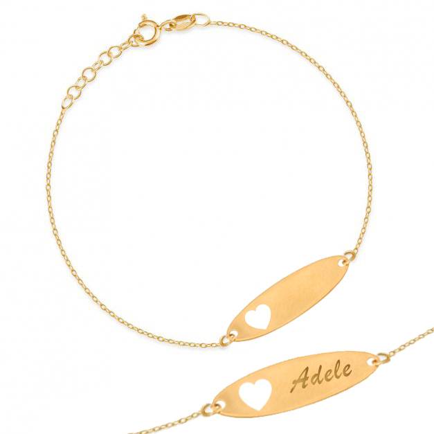Gold Bracelet with Elliptical Plate and Heart