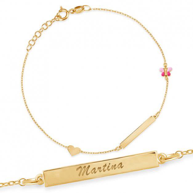 Children's Gold Bracelet with Butterfly and Heart