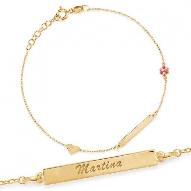 Children's Gold Bracelet with Flower and Heart