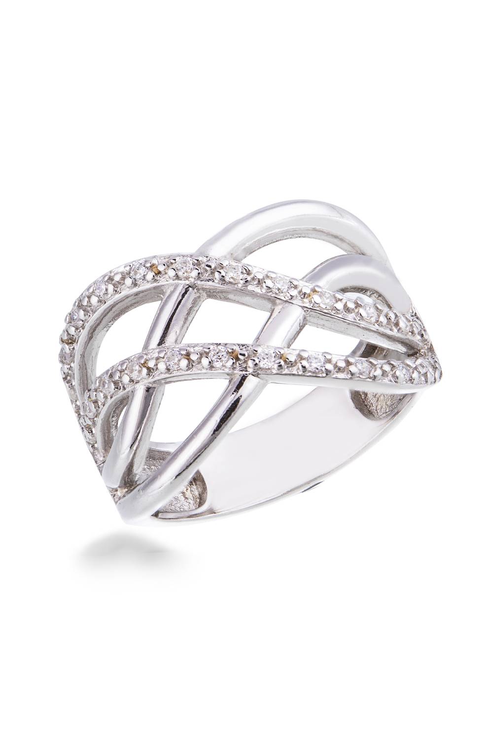 Anello in Argento Intrecciato con Zirconi