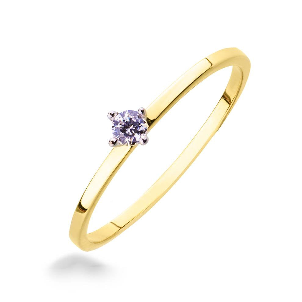 Gold Solitaire Brass Ring with Cubic Zirconia