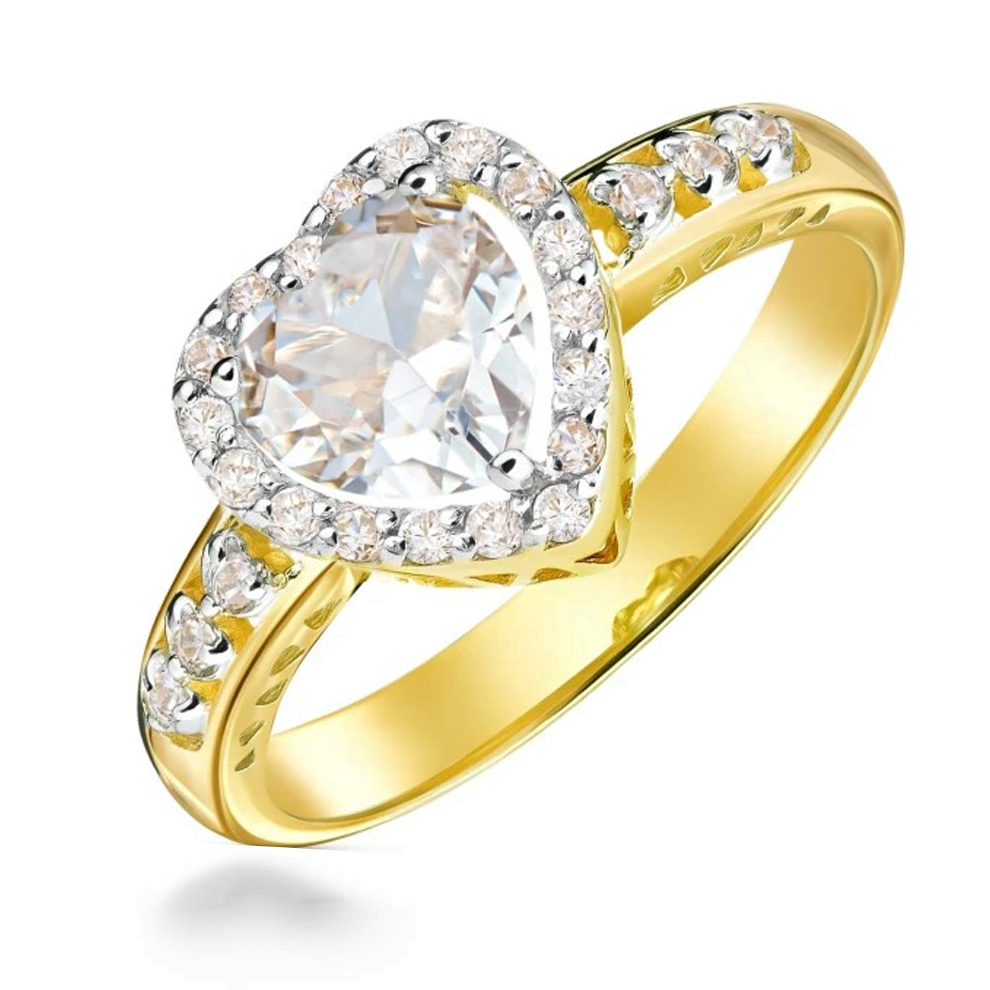 Bague en Or Large Cœur et Zirconiums Blancs