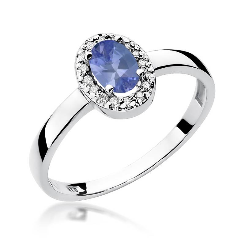 Gold Ring with 0.40 ct Tanzanite and 16 Diamonds 0.08 ct