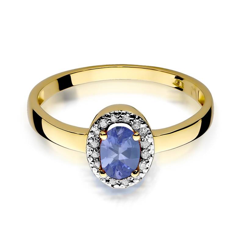Gold Ring with 0.40 ct Tanzanite and 16 Diamonds 0.08 ct