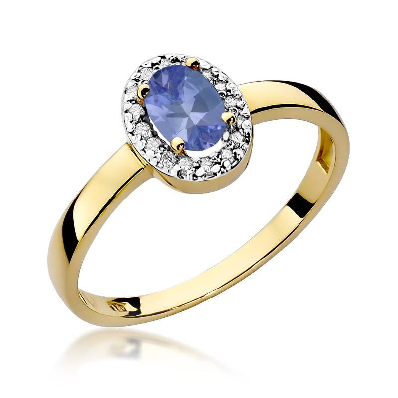 Gold Ring with 0.40 ct Tanzanite and 16 Diamonds 0.08 ct